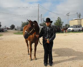 Getting ready for her halter class - which they won.